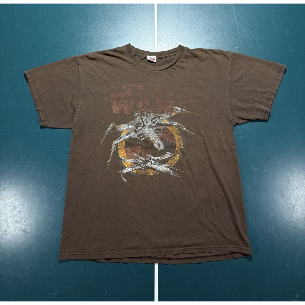Vintage Star Wars‎ X-Wing Fighter Graphic T-Shirt Men's Large Faded Brown Movie